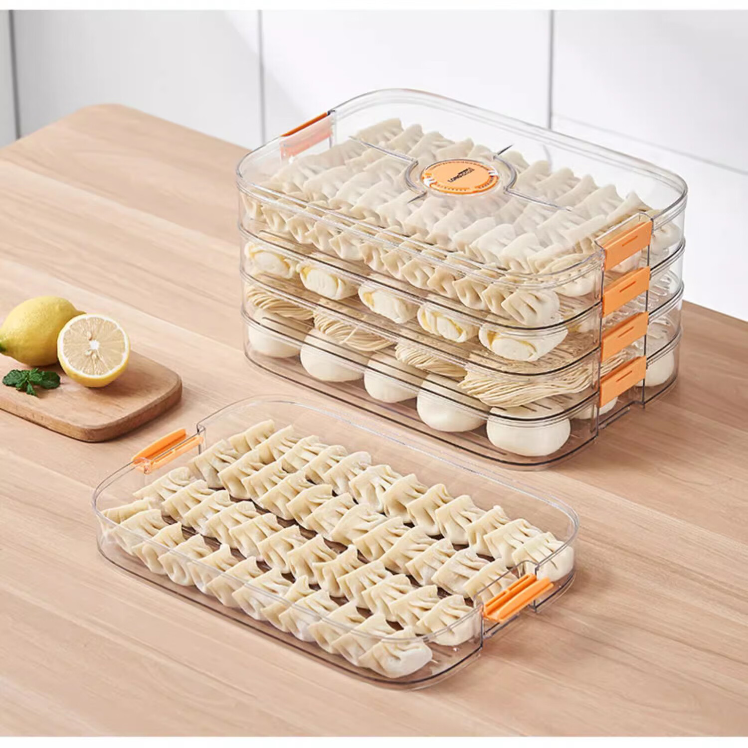 LONGSTAR Dumpling Freezer Box, Wonton Storage Container, Food-Grade Tray, Refrigerator-Specific Frozen Wonton Preservation Box, Four-Layer 10