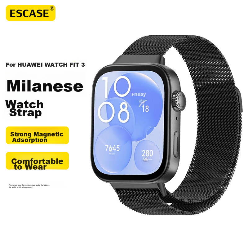 ESCASE Compatible with Huawei Watch Fit5 Strap, Fits4 Pro/fit3 Milanese Loop, Stainless Steel Waterproof Wristband, Magnetic Clasp, Breathable And Comfortable, Black