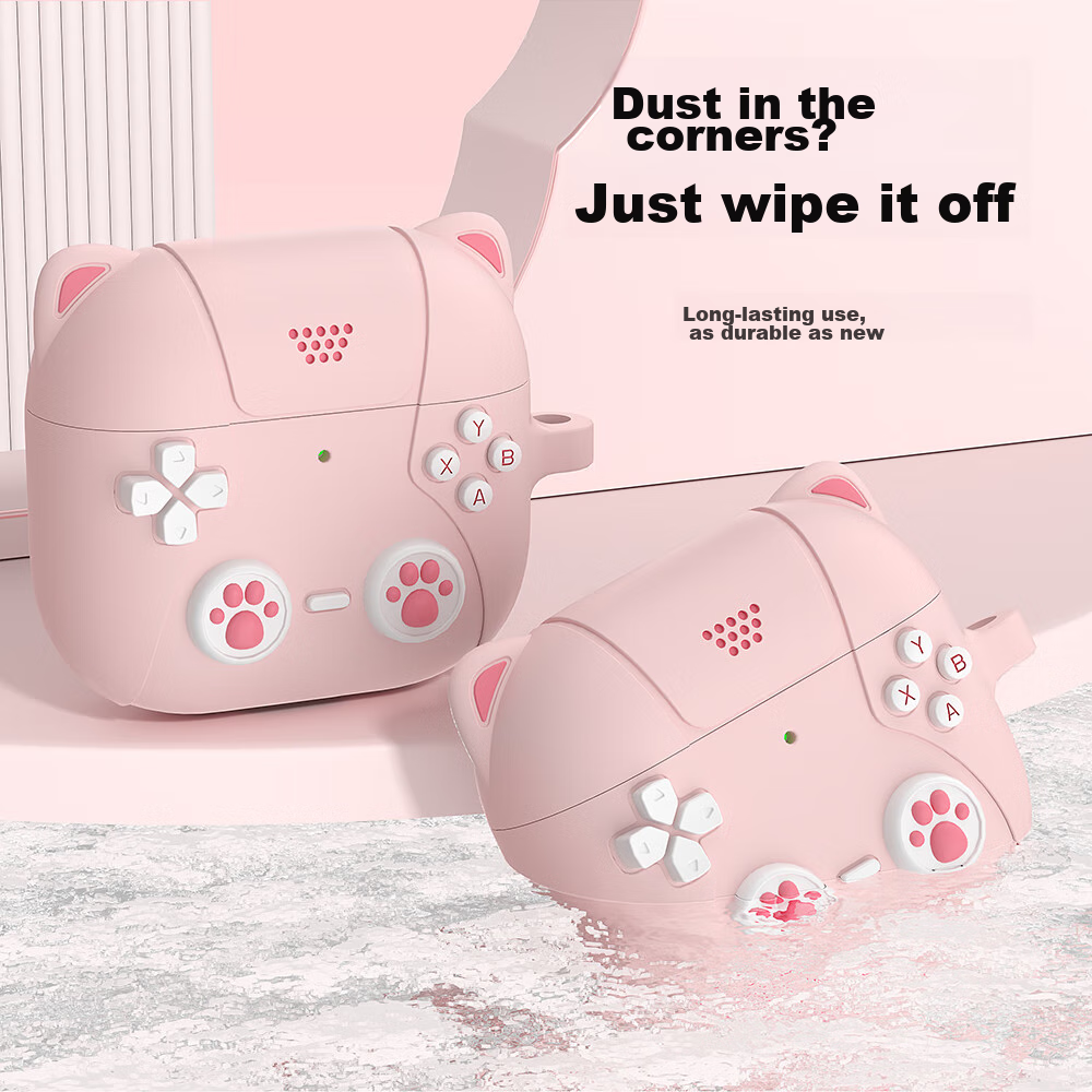 ESCASE AirPods 4 Case, Protective Cover for Apple Fourth Generation Earphones, 2024 Wireless Bluetooth Earphone Case, Shockproof, Dustproof, Silicone, Unisex, Stain-Resistant, Wear-Resistant, Cute Cat Design, Light Pink 5