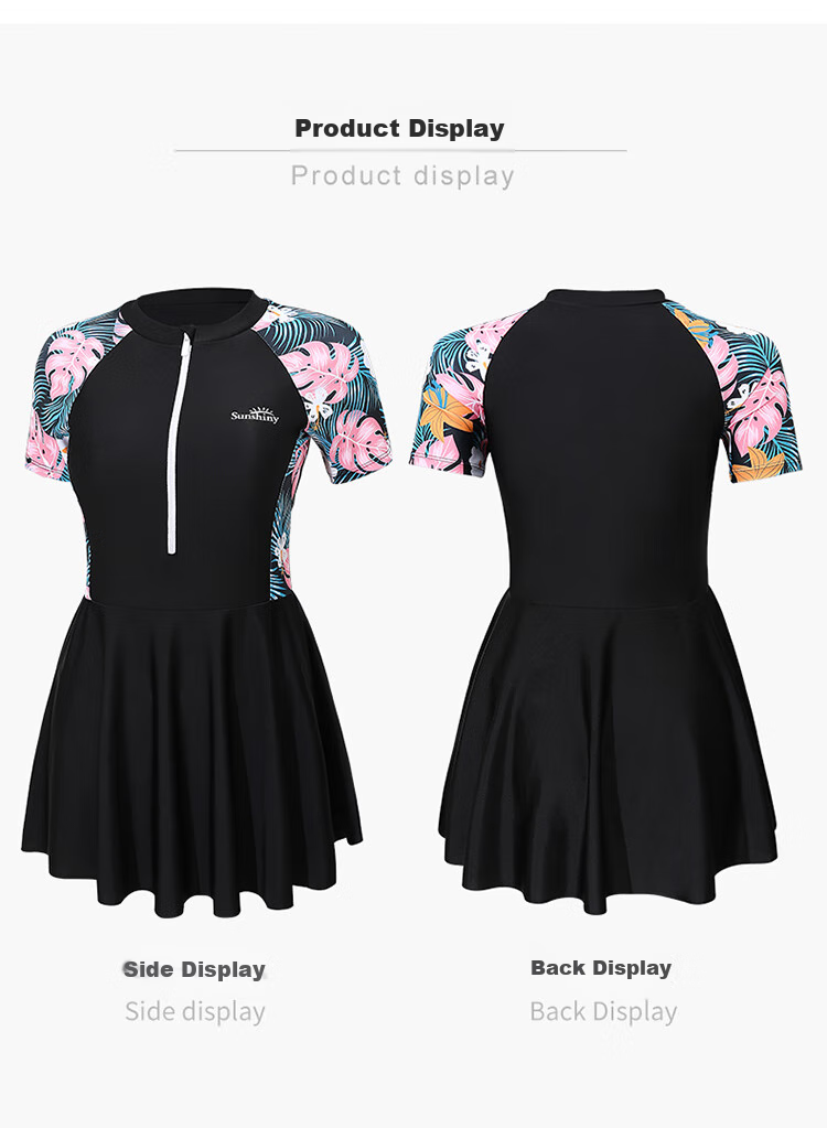 F.DYRAA Women's Swimsuit, Tummy Control, Slimming, Elegant, One-Piece Dress, Conservative Swimwear, Three-Piece Set, 12030 Black, 2XL 13