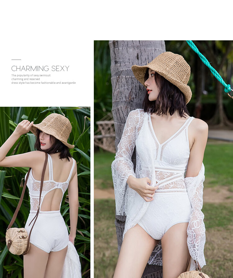 DK Swimsuit for Women, Sexy Small Chest One-Piece Conservative Tummy-Covering Slimming Korean Hot Spring Cover-Up Swimwear, White XL 5