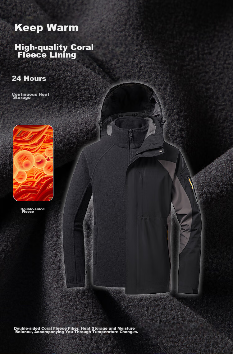TOREAD Women's Outdoor Three-In Fleece Jacket, Detachable Two-Piece Set, Windproof, Warm Mountaineering Suit, Cold-Resistant Coat 6