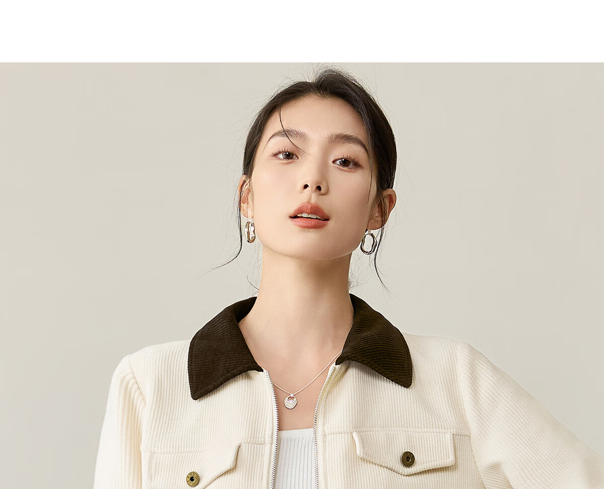 Chushen Vintage Corduroy Short Jacket for Women, Fashionable Color-Block Collar, Casual Versatile Short Coat S51D018 14