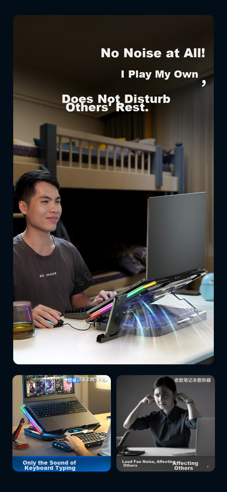 ICE COOREL K10 Laptop Cooling Pad, Computer Desk Stand, Gaming Laptop Cooling Base, Adjustable Speed Cooling Fan with RGB Lighting, Suitable for 17-Inch Lenovo Alienware Legio 12