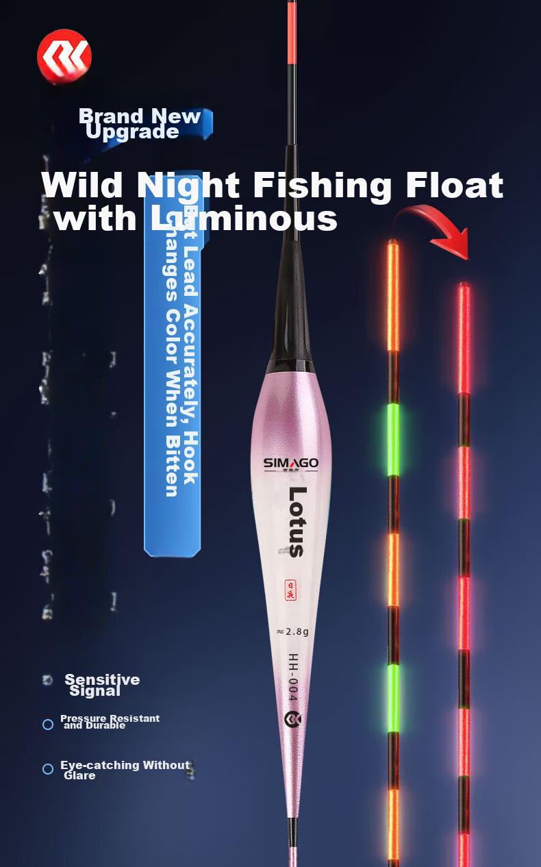 SIMAGO Luminous Fishing Float with Bite Indicator, Color-Changing, Gravity-Sensing, Ultra-Bright Electronic Float, Highly Sensitive, Invisible When Submerged HH-01 1