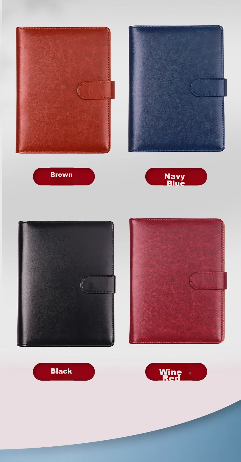 Xutong Loose-Leaf Notebook, B5 Size, Simple Leather Cover, 100 Sheets, 200 Pages, 9 Holes with Magnetic Clasp, Card Slots, for Office Meetings And Record Keeping, Detachable Loose-Leaf Notebook, Can Print LOGO 3
