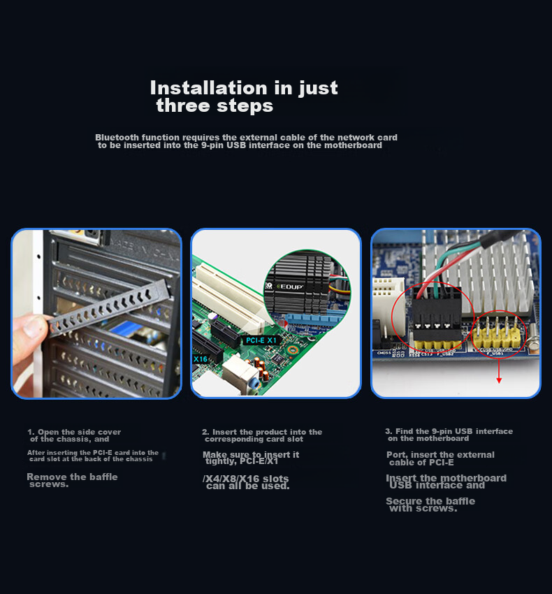 EDUP WiFi7 Wireless Network Card Self-Operated BE200 Tri-Band 8774M Desktop Computer Internal PCIE Bluetooth 5.4 Wireless Receiver Transmitter BE9715GS 13
