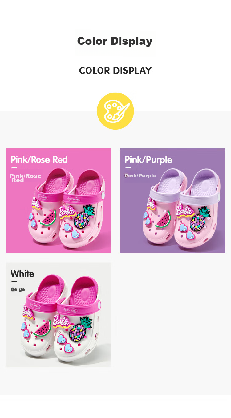 Barbie Children's Sandals, Summer Kids' Clogs, Girls' Beach Sandals, Girls' Slippers, BB240010, Pink/purple, Size 180 10