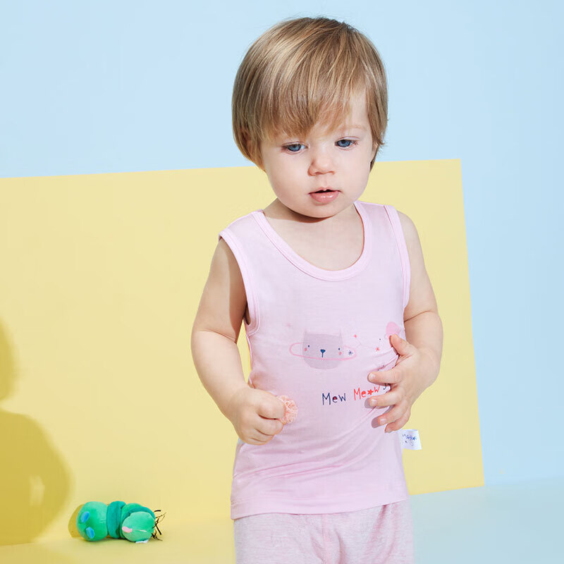 Aimer Kids Underwear Vest Undershirt for Girls, Infant Floral Print Vest 2-Pack, Meow Planet White + Pink, Size 66