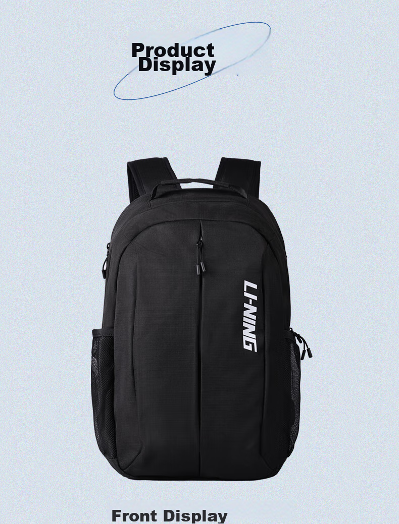 Li-Ning Backpack, High School Student Backpack, Unisex Shoulder Bag, Middle School Laptop Bag, Outdoor Travel Bag, Large Capacity Hiking Backpack, Black 27