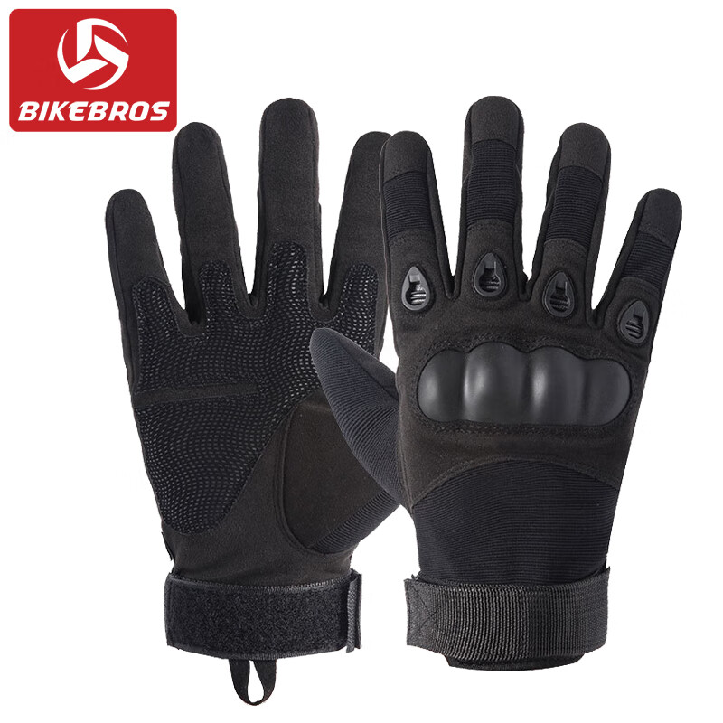 BIKEBROS Motorcycle Tactical Gloves, Men's Outdoor Combat Full-Finger Gloves, Training Anti-Slip Wear-Resistant Riding Equipment, Black L