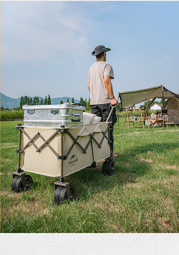 Naturehike Outdoor Camping Cart, Collapsible Trolley for Campsite, Picnic, Street Vending, Grocery Shopping And Travel, Khaki Color, 340L Capacity 11