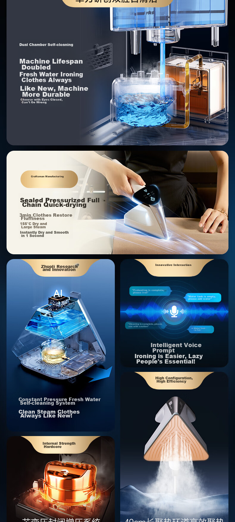 CuoRi High-End Upright Garment Steamer, 180g/min Dry Steam, 2.5L Water Tank [32nd Anniversary Edition], Home Garment Steamer, Dual Boiler, Pressure-Boosting Steam Iron G5Plus 4