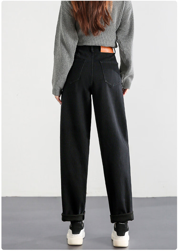 Dme Loose-Fitting Dad Pants Winter Harem Pants Women's Carrot Pants Fleece-Lined Jeans Women's Fleece-Lined Night Black S 18