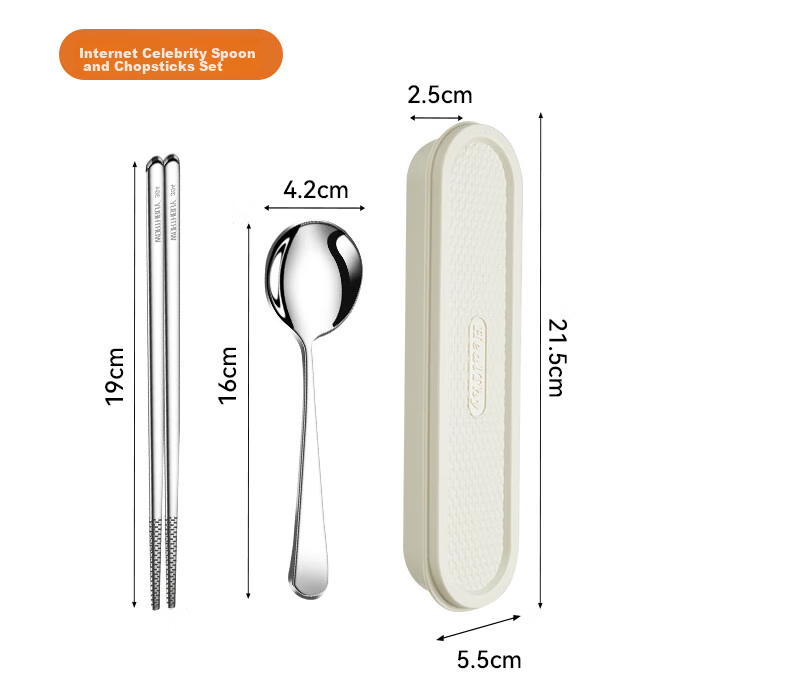 WORTHBUY 316 Stainless Steel Portable Cutlery Set Chopsticks Spoon Student Tableware Single-Person Chopsticks Spoon Storage Box Coffee Color 14