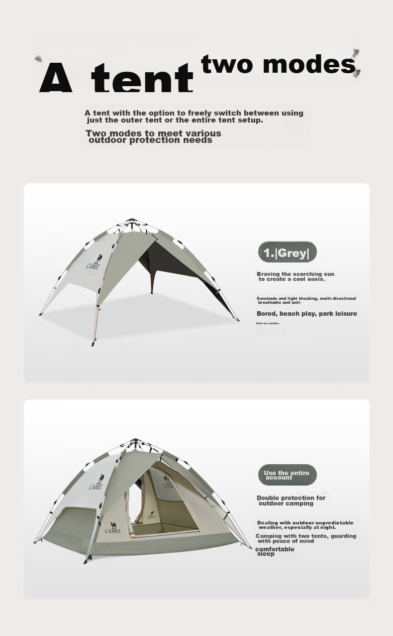 CAMEL Outdoor Titanium Black Gel Tent, Portable, Sun-Protective, Foldable, for Park Picnics, Camping, Overnight Stays, Home Use, Camel Color 11