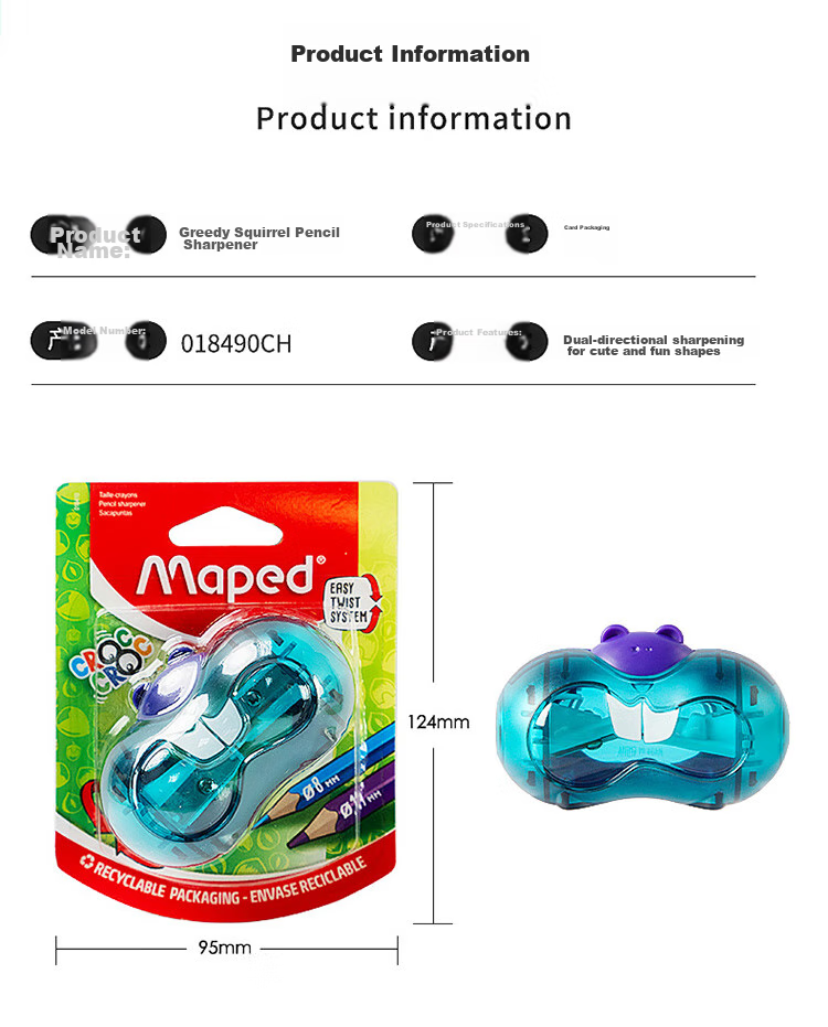 Maped Greedy Squirrel Pencil Sharpener with Dual Holes, Manual Rotary Pencil Sharpener, Small Pencil Sharpener for Elementary School Students, 018410CH 9