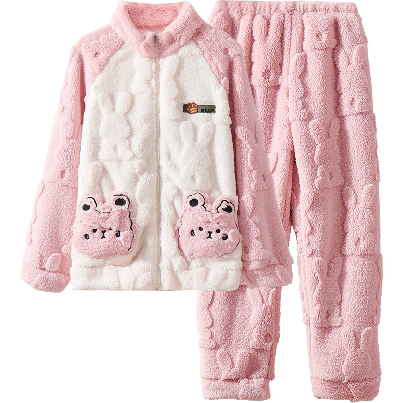LangSha [Flannel] Children's Pajamas, Boys' Autumn And Winter Fleece-Lined Sleepwear, Big Kids Girls Baby Warm Home Wear Set