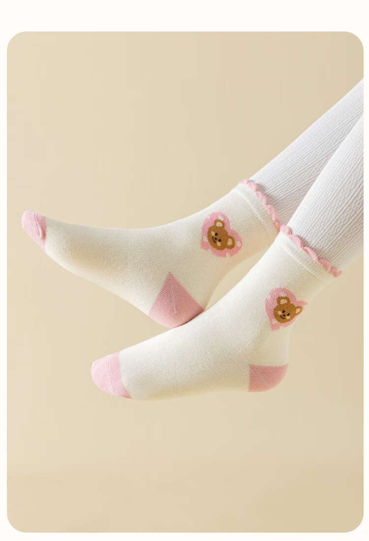 MiiOW Kids Girls Socks [100% Cotton + Lace Odor-Resistant] Mid-Calf Autumn Winter Casual Socks for Baby Girls 2