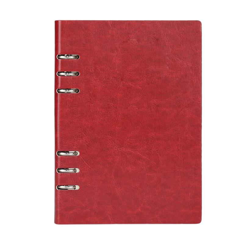 Xuchenwenju Loose-Leaf Notebook A5 Deep Red 100 Sheets 200 Pages 6-Ring Leather Cover Business Office Meeting Journal Detachable Thickened Diary Customizable for Companies And Organizations