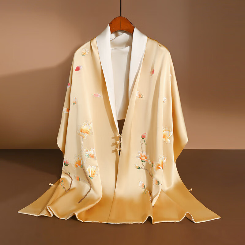 Hangsilu Suzhou Embroidery Button Shawl Silk Scarf Mulberry Silk Birthday Gift for Mom And Elders High-End Mid-Autumn Festival Present