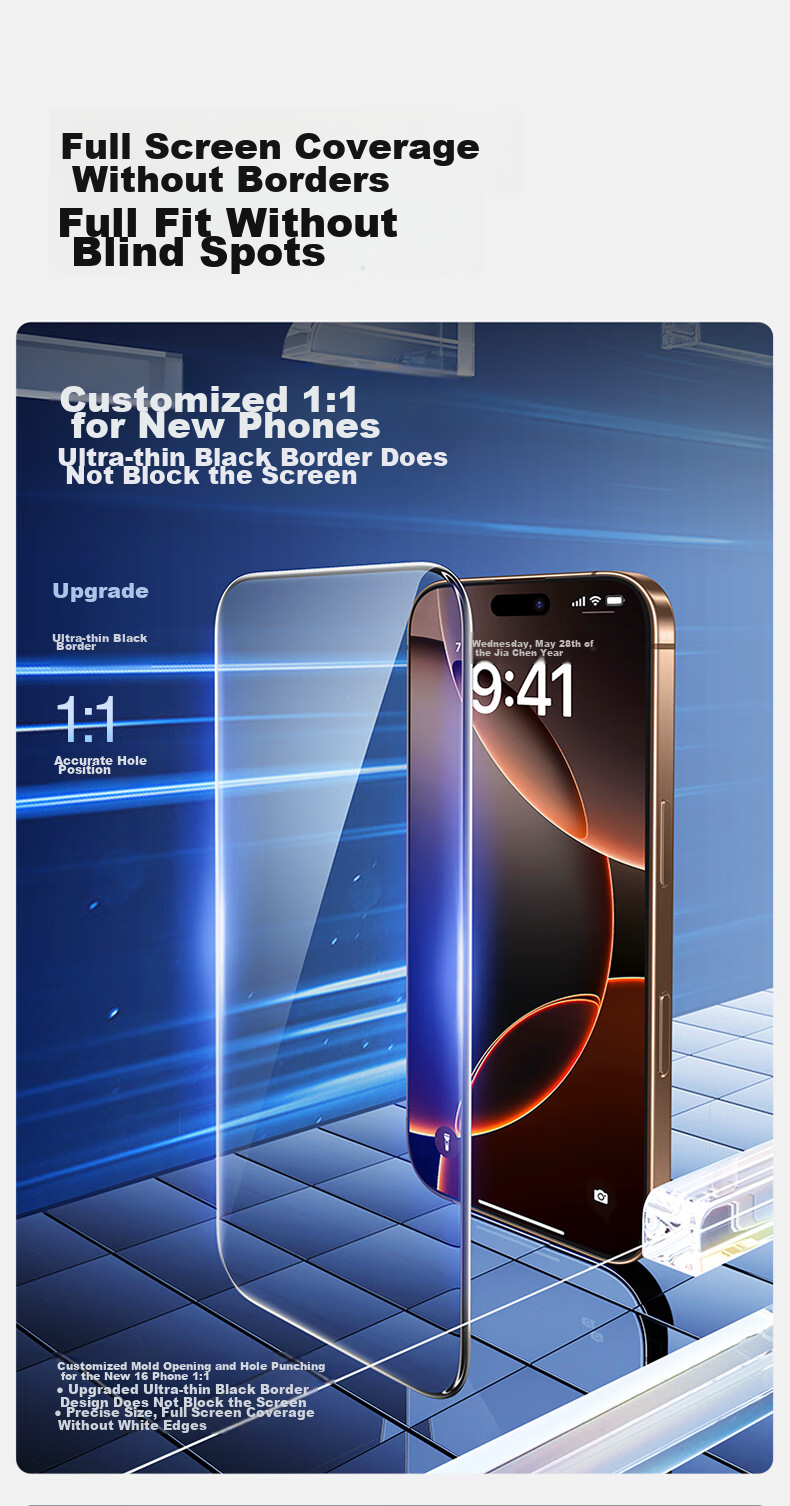 Shanmo Tempered Glass Screen Protector for IPhone 16 Pro Max, Apple 16 Pro Max Phone Film, 3D Full Screen Large View Ultra-Smooth Diamond Anti-Drop Anti-Shatter HD Anti-Fingerprint 4