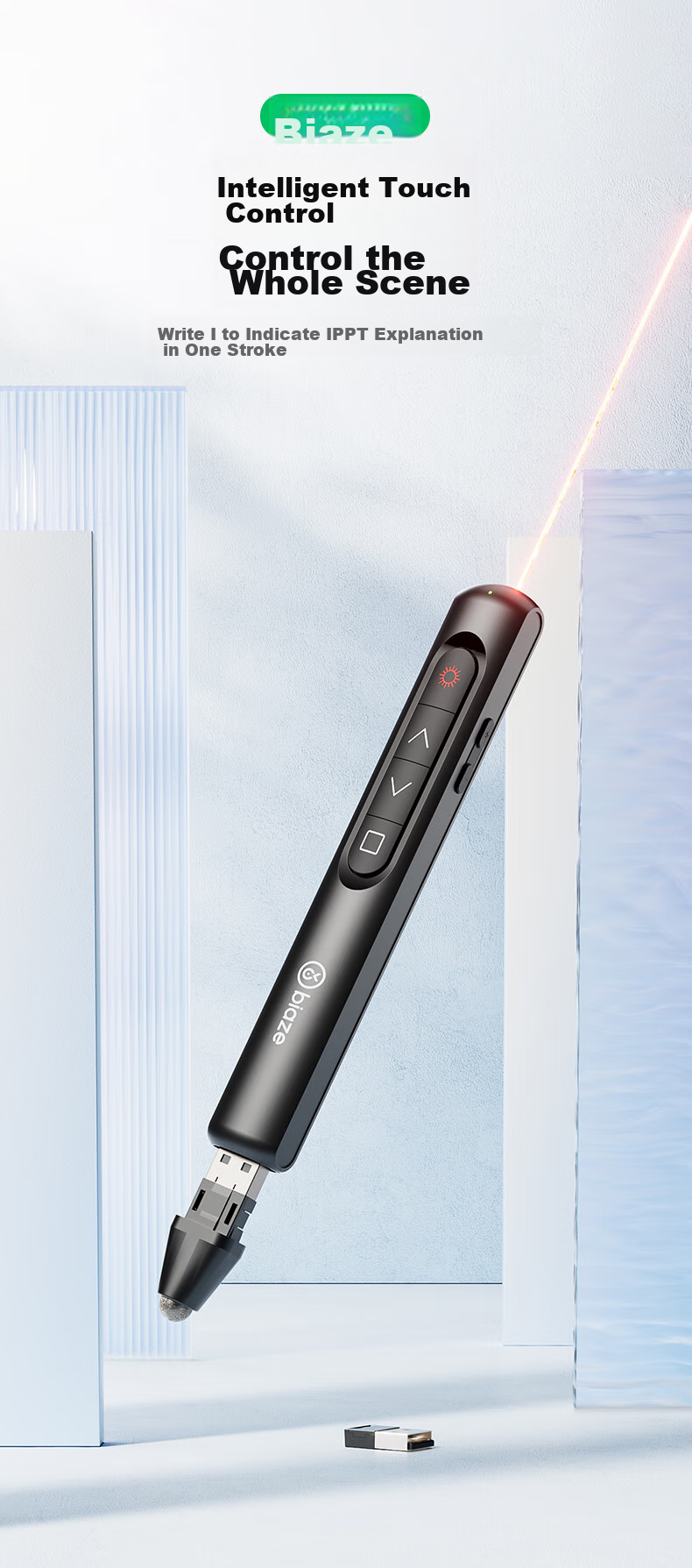 BIAZE Red Light PPT Page-Turning Pen with Touch Control And Writing Function, Laser Pointer for Teachers, Projection Remote Control Pen, Multimedia Presentation Tool, Demonstrator, AA Battery Model Suitable for Seewo Whiteboard 2