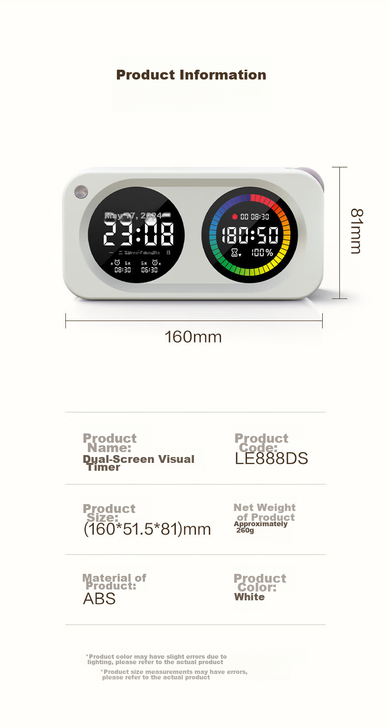 Deli Visual Smart Alarm Clock Timer, Student-Specific Wake-Up Device with Backlight Bedside Clock And Thermometer, Essential for Back-To And Graduation Seasons, LE107 White Gift 38