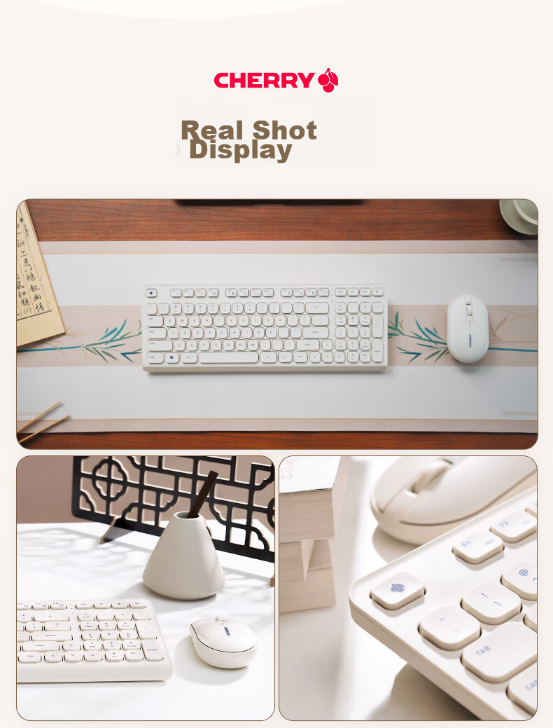 CHERRY DW2380 Wireless Keyboard And Mouse Combo Upgraded Version, 98-Key Quiet Membrane Keyboard, Mouse for Laptop, Cute Design for Girls, External, Wuyuan Gree 14