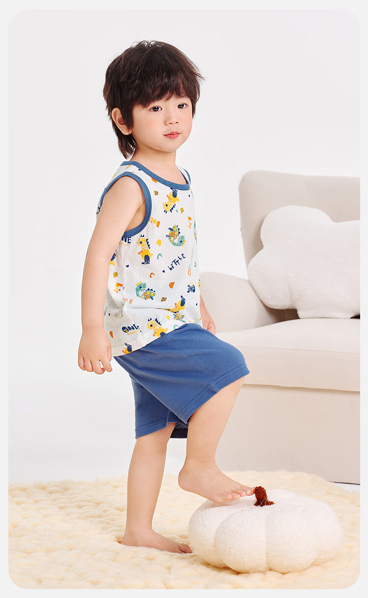 YUZHAOLIN Children's Vest Set, Summer Boys' Vest And Shorts Two-Piece Outfit, Clothing for Young Kids, Children's Wear, Dinosaur Robot Desig 3