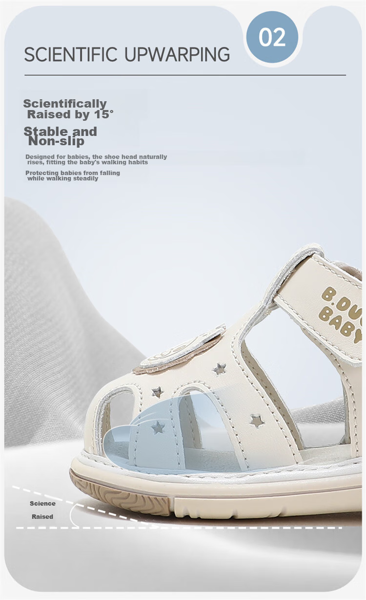 B.Duck Children's Closed-Toe Sandals, Boys And Girls Toddler Shoes, Summer Soft-Soled Leather Sandals, 6726 Beige, Size 18 5