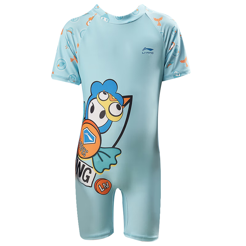 LI-NING Kids Professional One-Piece Swimwear Boys Girls Fashion Cartoon Comfortable Quick-Dry Swimming Surfing Suit LSYS900-1 Blue 160
