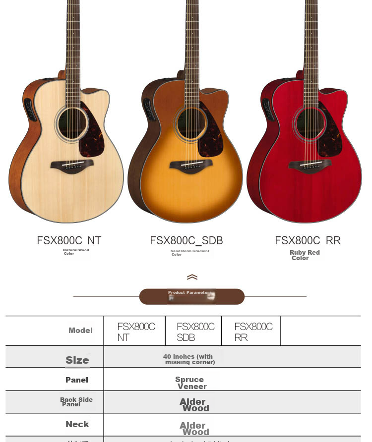 YAMAHA FG800MC Acoustic Solid Wood Top Beginner Folk Guitar Cutaway 41-inch Natural Wood Color 11