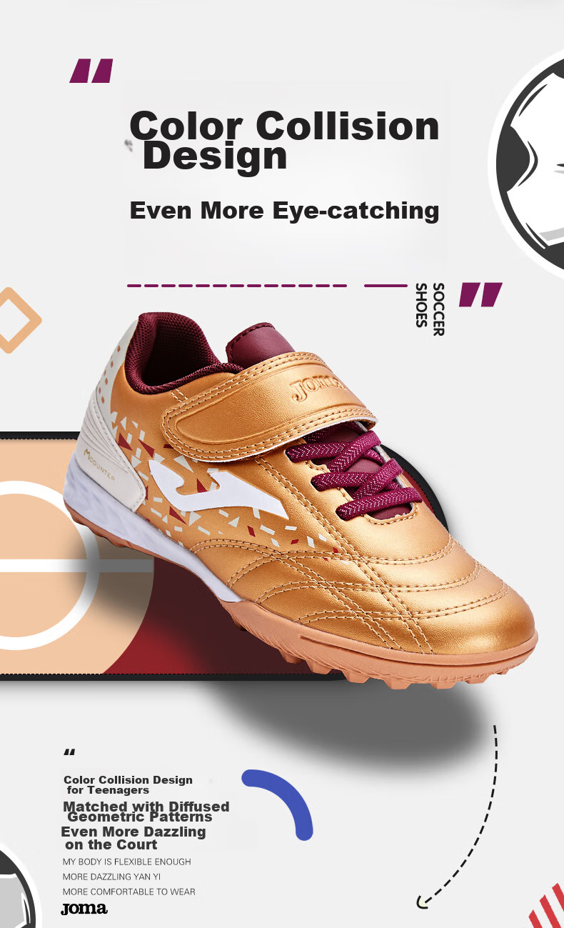 JOMA Children's Soccer Shoes TF Turf Cleats for Youth And Elementary School Students, Artificial Grass Field Soccer Training Shoes, Brown And Gold, Size 32 2