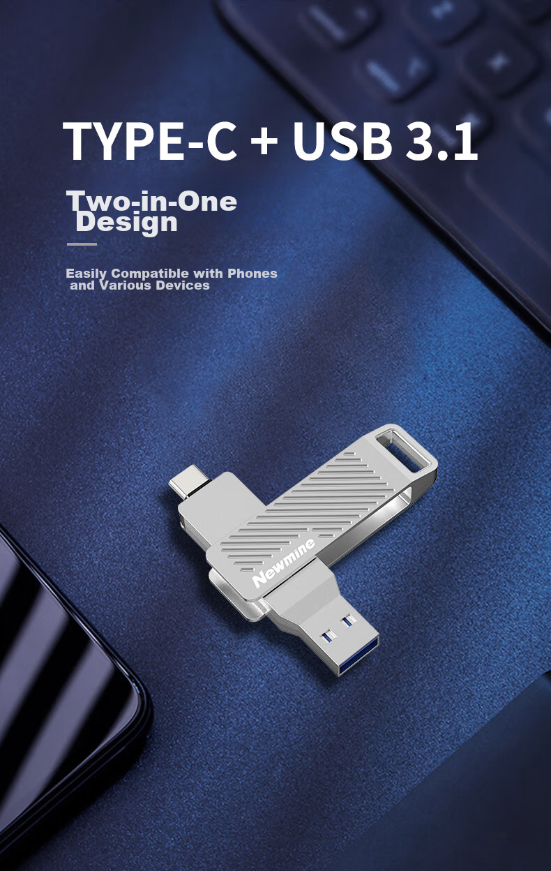 Newmine Newmine USB Flash Drive, 32GB, TYPE-C High-Speed Dual Interface, Dual-Head 3.1 Large Capacity Thumb Drive, Compatible with Phones And Computers, Android And Apple, Car Connection Adapter, Silver Color 4