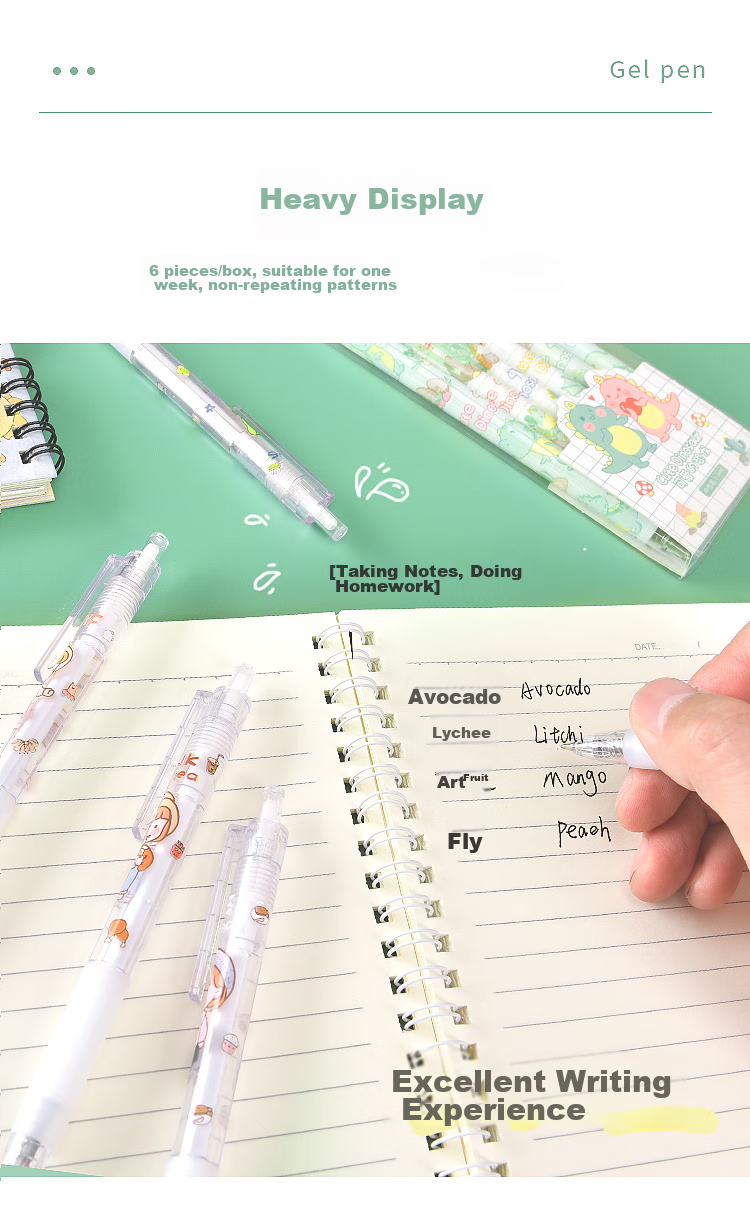 Yuhe Retractable Gel Pen, 0.5mm Black Quick-Drying Pen, Cartoon Cute Signature Pen, Student High School Entrance Exam Practice Pen, Writing Set with 6 Pens, 2223 Xiaomi Particle 8