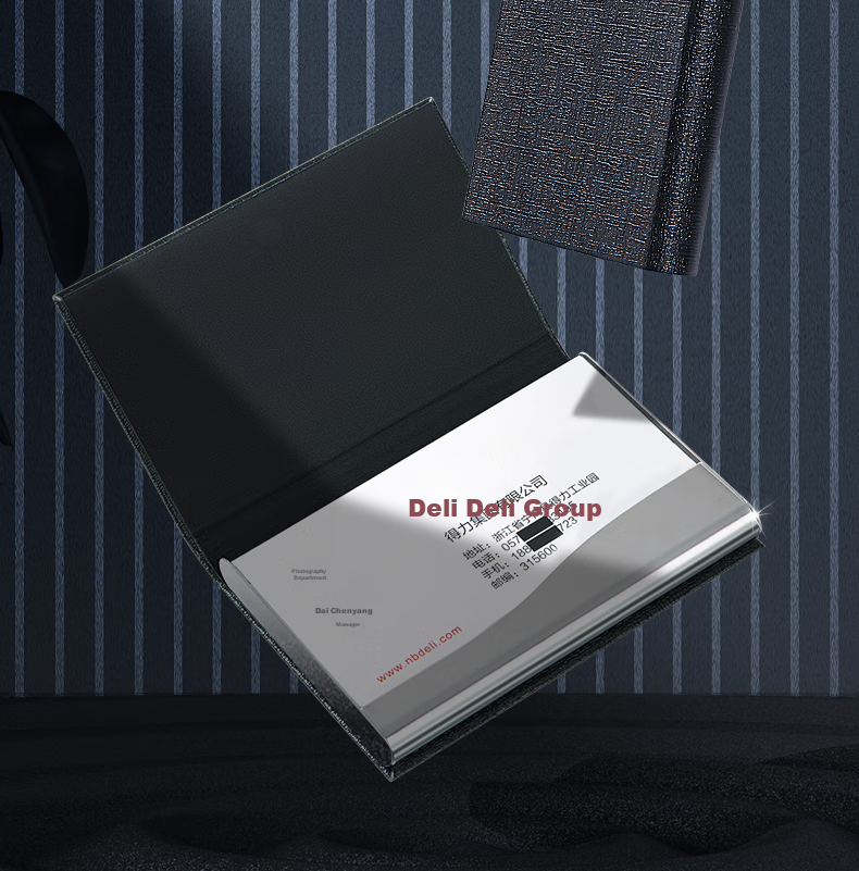 Deli Portable Business Card Holder, Leather Card Case for Men And Women, Office Supplies, Black 7628 2