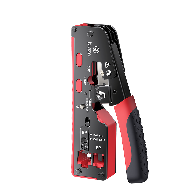 BIAZE Cat7 Network Cable Crimper, Multifunctional Network Tool for Punching Through RJ45 Connectors, Professional-Grade All-In Crimping Pliers, Specialized for Cat5e/6/7/8 RJ45 with Swallow-Tail Clip, Shielded Wire Crimping Tool