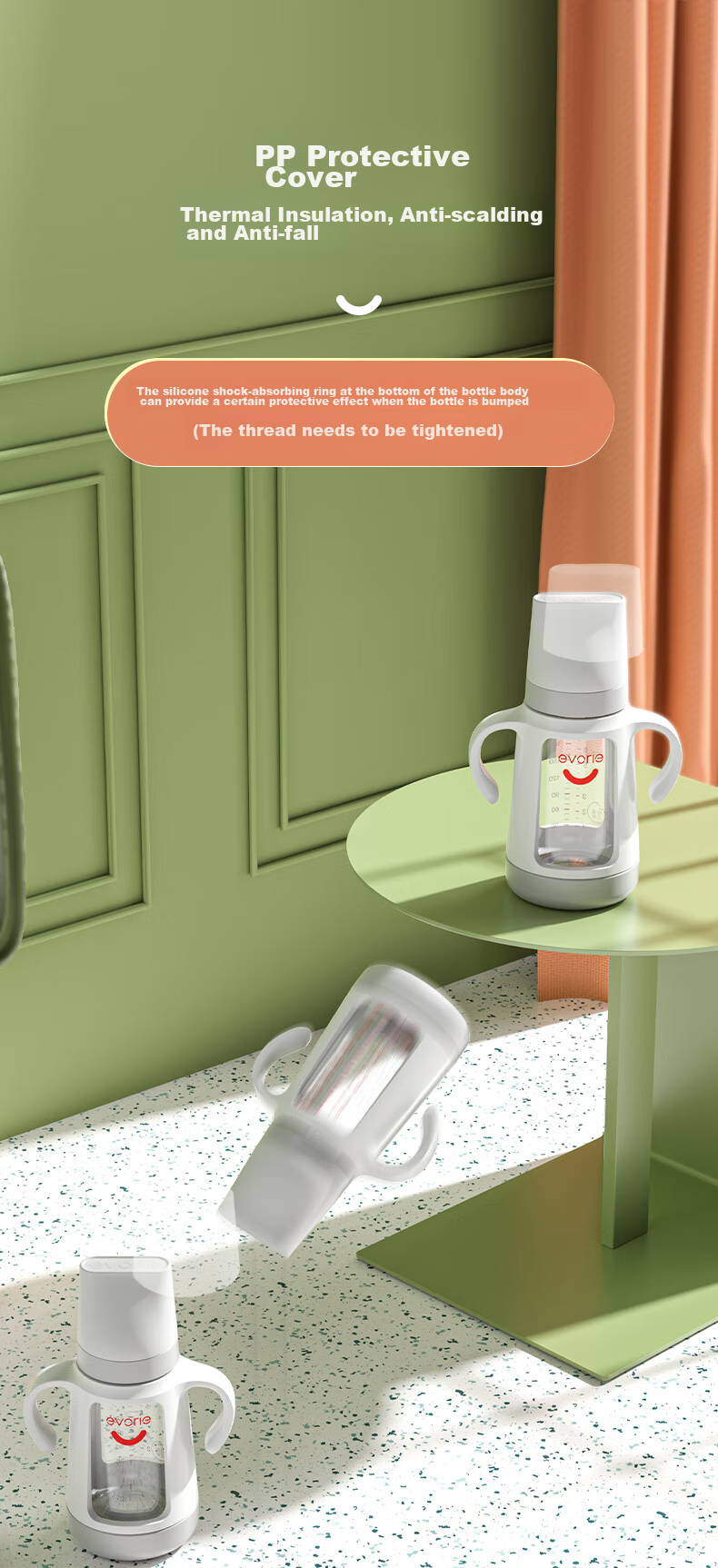 Evorie Glass Baby Bottle, Wide Neck with Protective Sleeve And Handle, Infant Bottle 160ml (0-3 Months+) 9