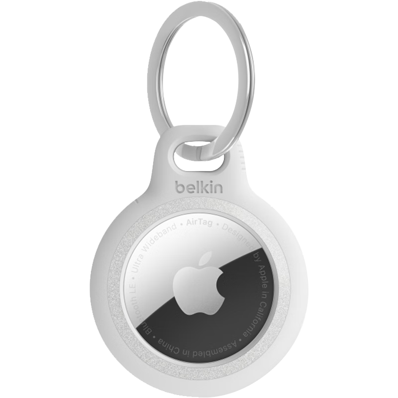 BELKIN AirTag/AirTag2 Keychain, Apple Anti-Loss Device Protector, Tracker Silicone Case with Reflective Outline Ring, MSC003 White