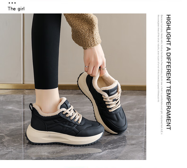 CARTELO Women's Winter Fleece-Lined Dad Sneakers Warm Boots Casual Sports Cotton Shoes 1660 Black Size 37 15
