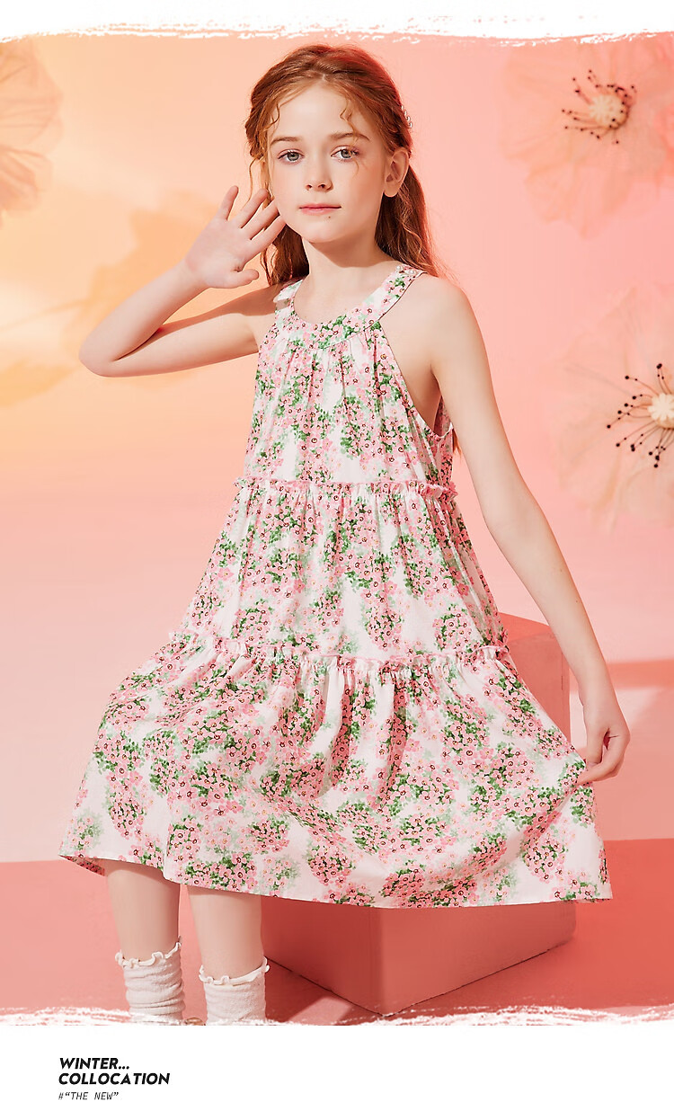 ASK JUNIOR Girls' Summer Dress, All-Over Print Spaghetti Strap Dress, Vacation Children's Princess Dress 4