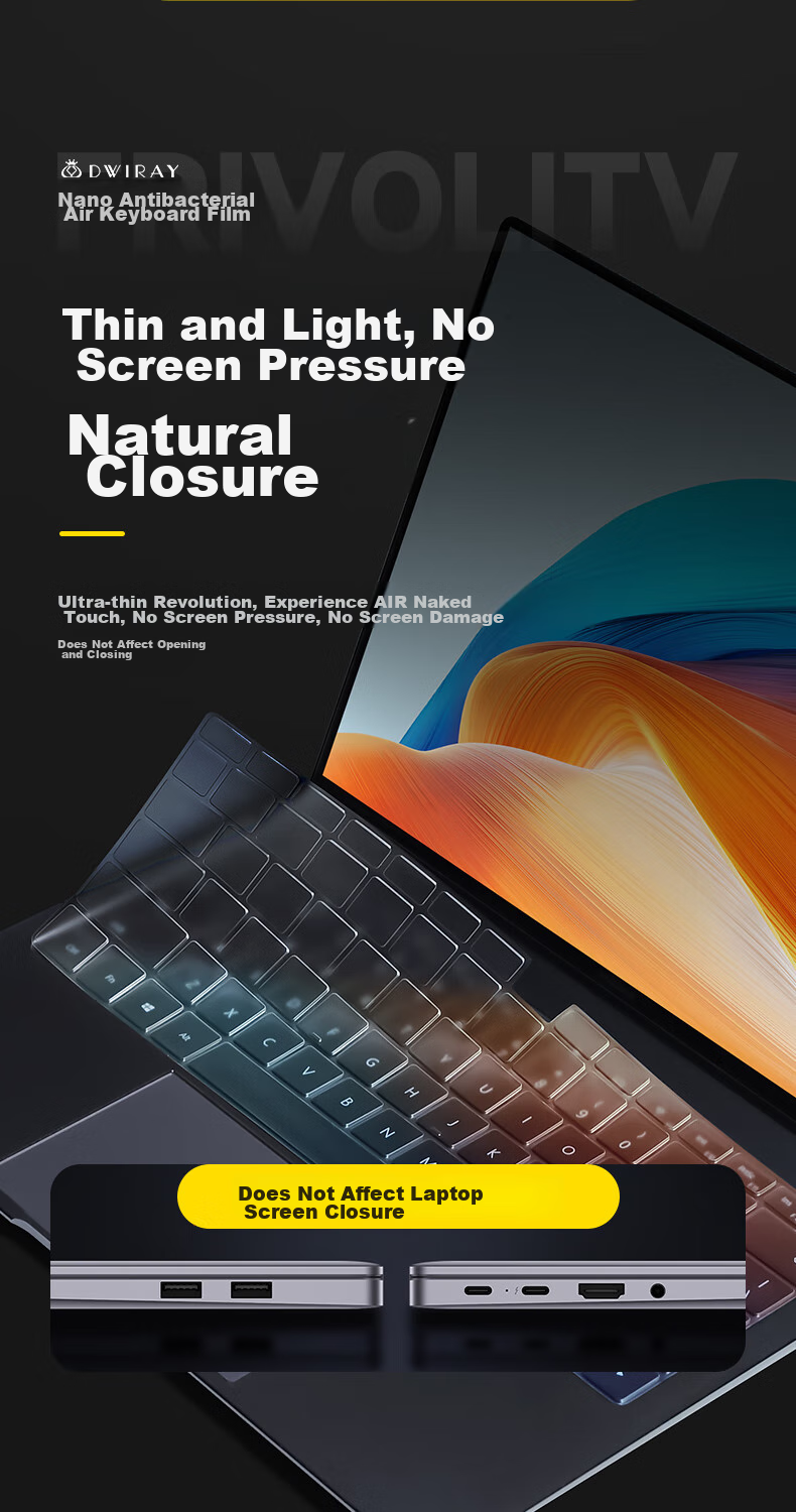 DiyiGongfang Keyboard Dust Cover Film for Huawei Matebook D16/D16 SE Laptops, Full Coverage Ultra-Thin Gray Crystal Nano Antibacterial Protective Film 4
