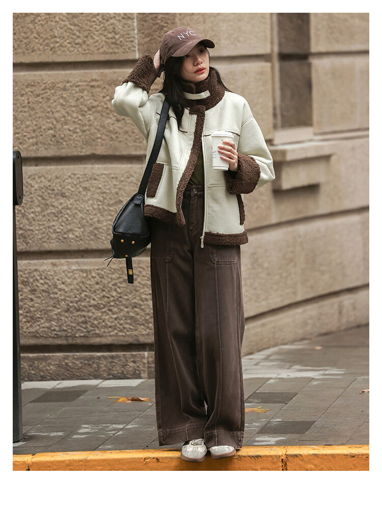 Demana Motorcycle Style Faux Shearling Winter PU Leather Patchwork Personalized Coffee Green Jacket Women Light Pea Green S 6