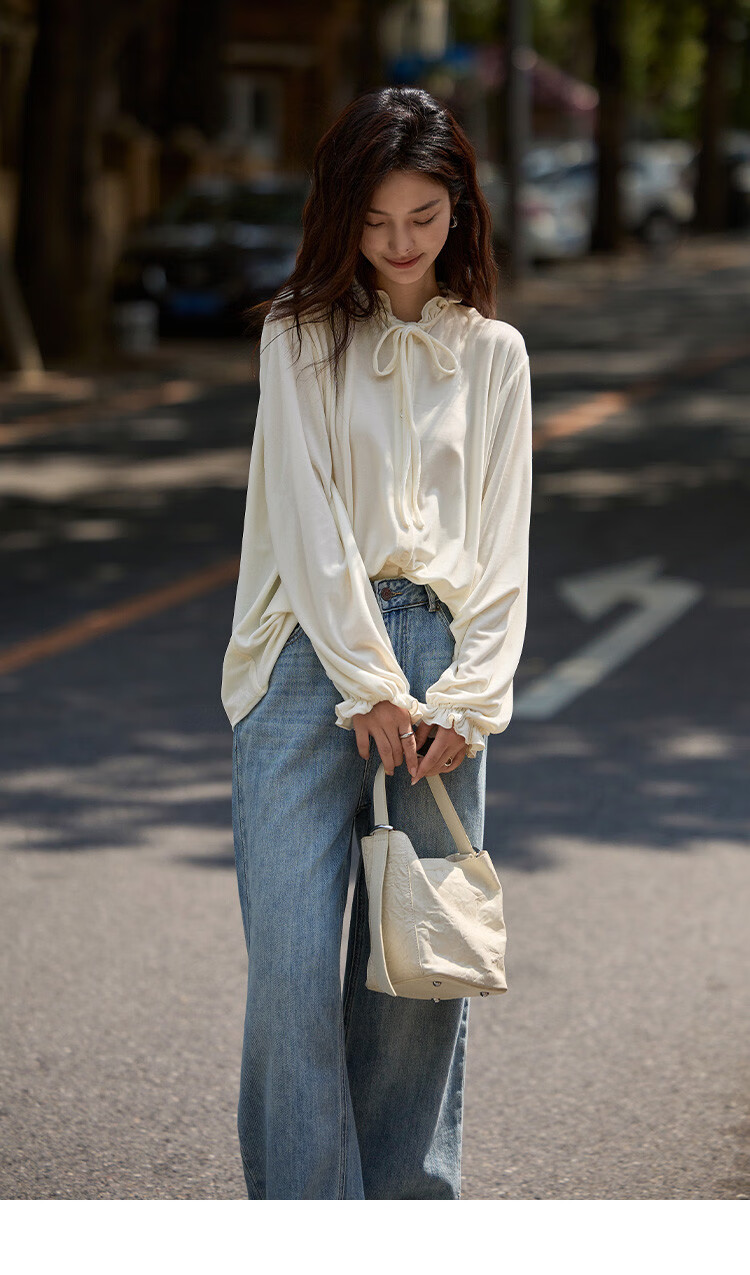 Dme [Retro Elegant Brown Shirt], Spring And Autumn Style, Silk Ribbon Collar, Velvet Blouse for Wome 11