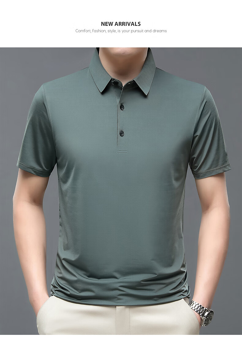 ROMON Short-Sleeve Polo Shirt for Men, Ice Silk High-Elastic Cool Feeling, Middle-Aged And Young Summer Business Solid Color Top A28 14