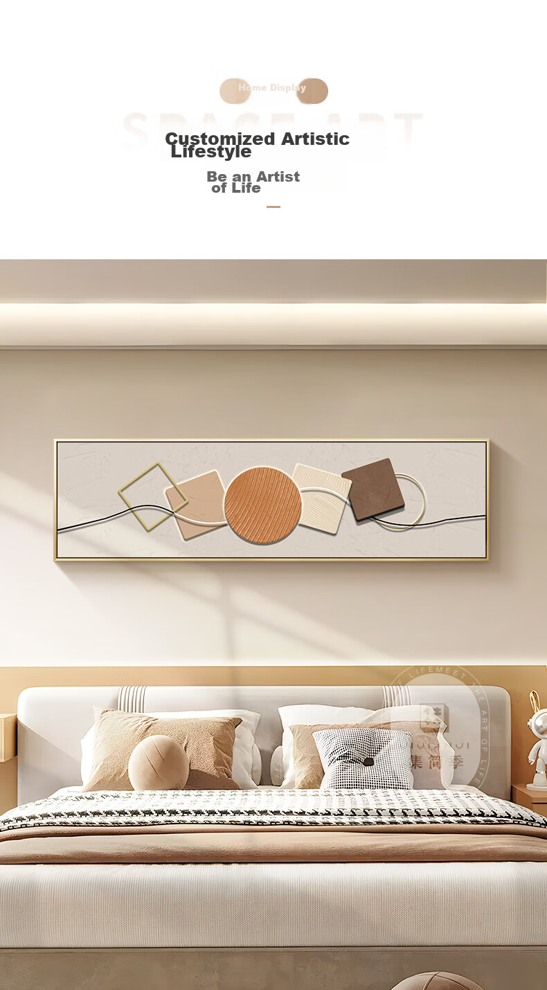 JIJUANJI Stone Fortune Bedroom Bedside Decorative Painting, Modern Light Luxury Horizontal Banner, Elegant Abstract Simple And Stylish Master Bedroom Wall Art 5