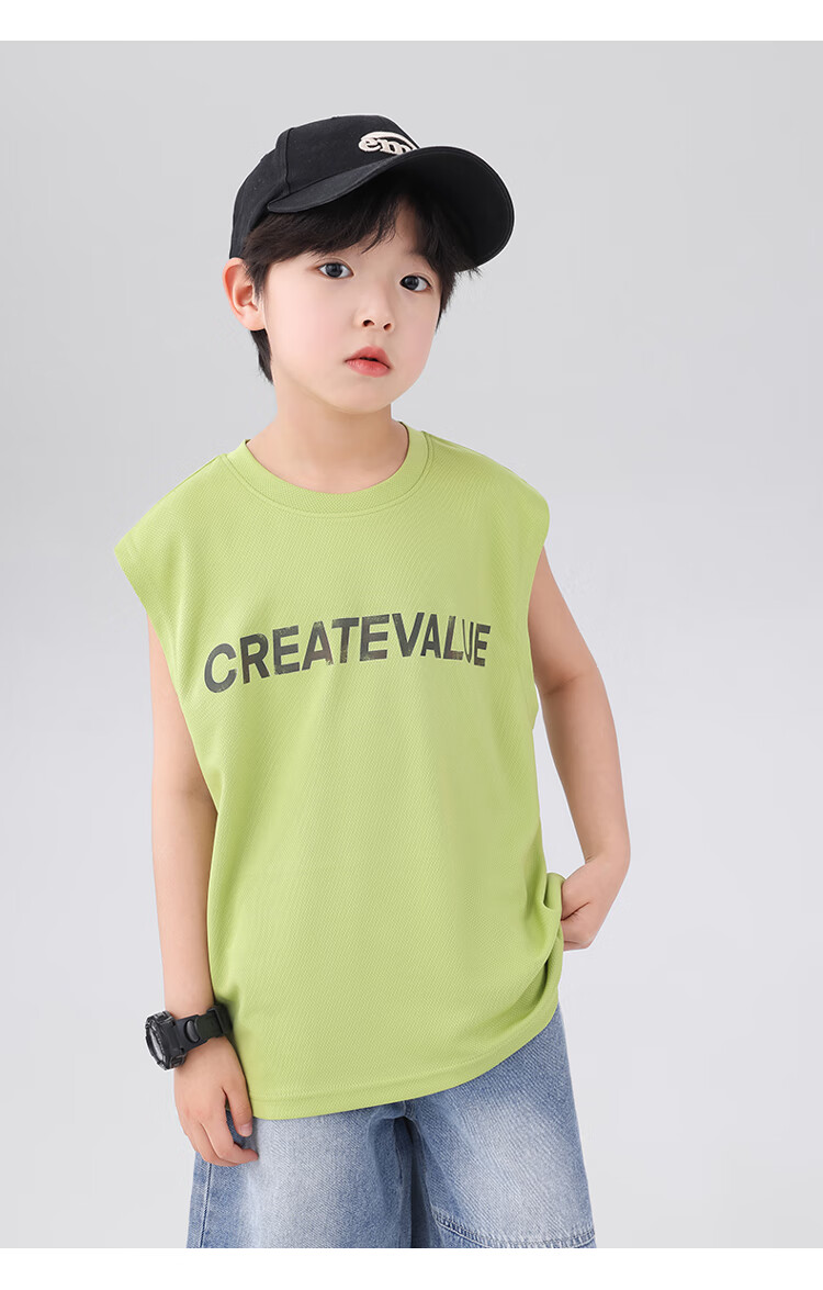 Zuoxi Boys' Tank Top, Summer Thin Sleeveless T-Shirt, 2026 New Children's Top, Mesh Quick-Dry Trendy, Yellow-Green, Size 140 16