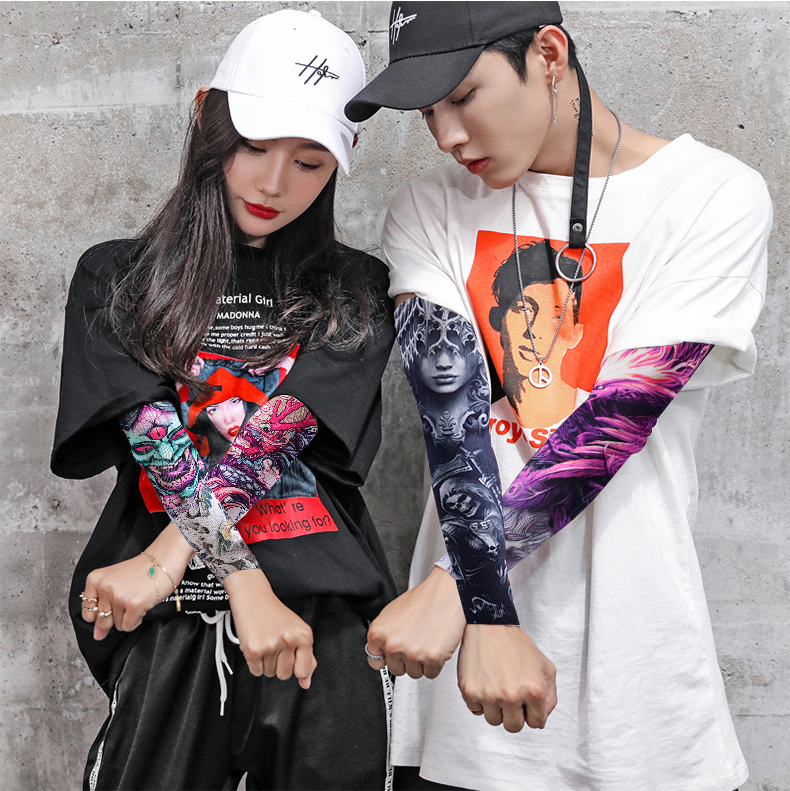 RED DRAGONFLY Tattoo Ice Sleeve Men's Floral Arm Sun Protection Ice Silk Arm Sleeve Summer Sunshade Cooling Sleeve Personalized Arm Guard 16