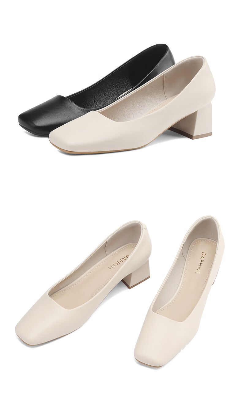 DAPHNE Women's Single Shoes, Sheepskin Chunky Heel Versatile High Heels, Comfortable Commuter Women's Shoes 4023101373 Beige 35 14